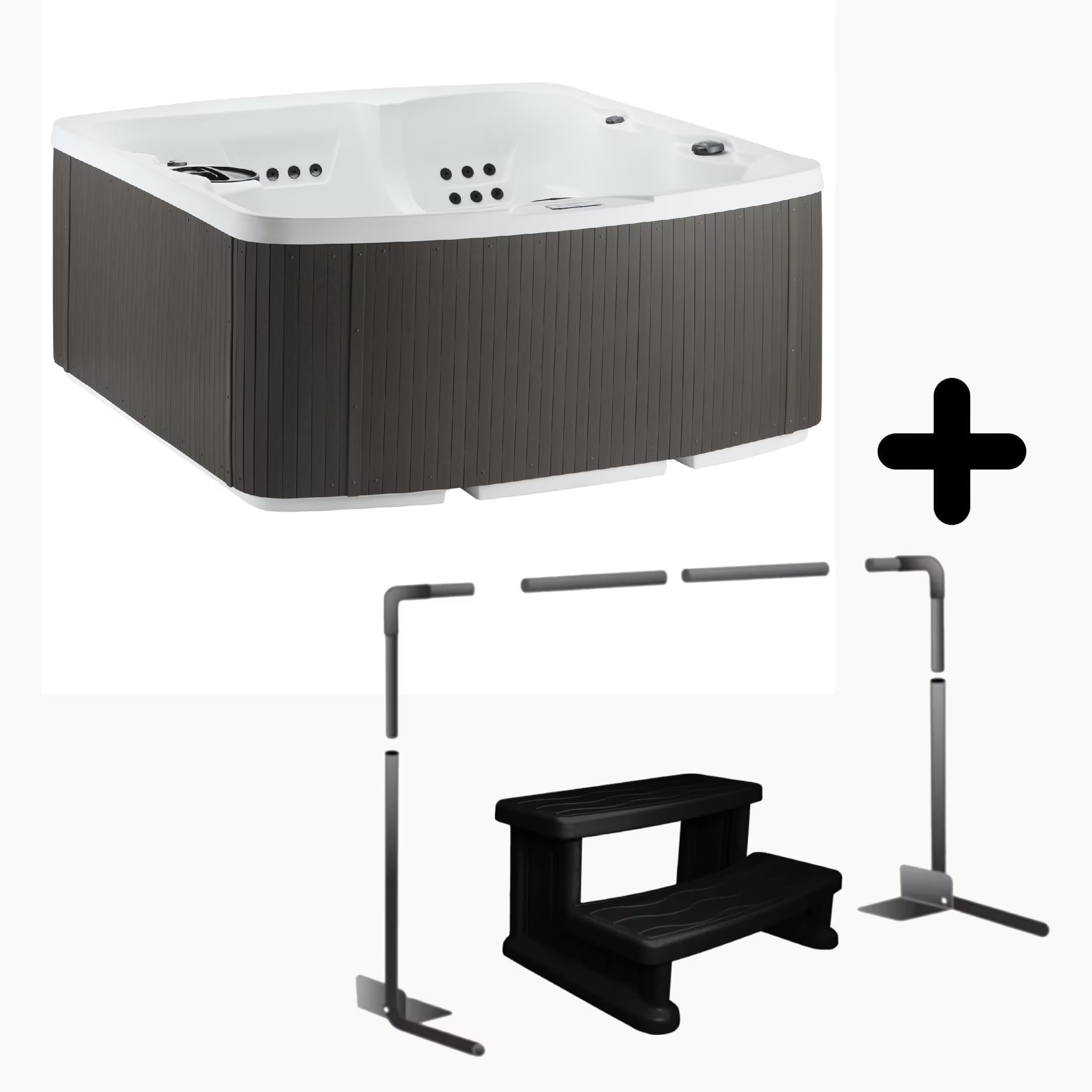 Leganza 6-Person 90-Jet Hard-Sided Spa | 230V Outdoor Hot Tub in Arctic White/Coastal Gray with Cover Lifter & Spa Steps