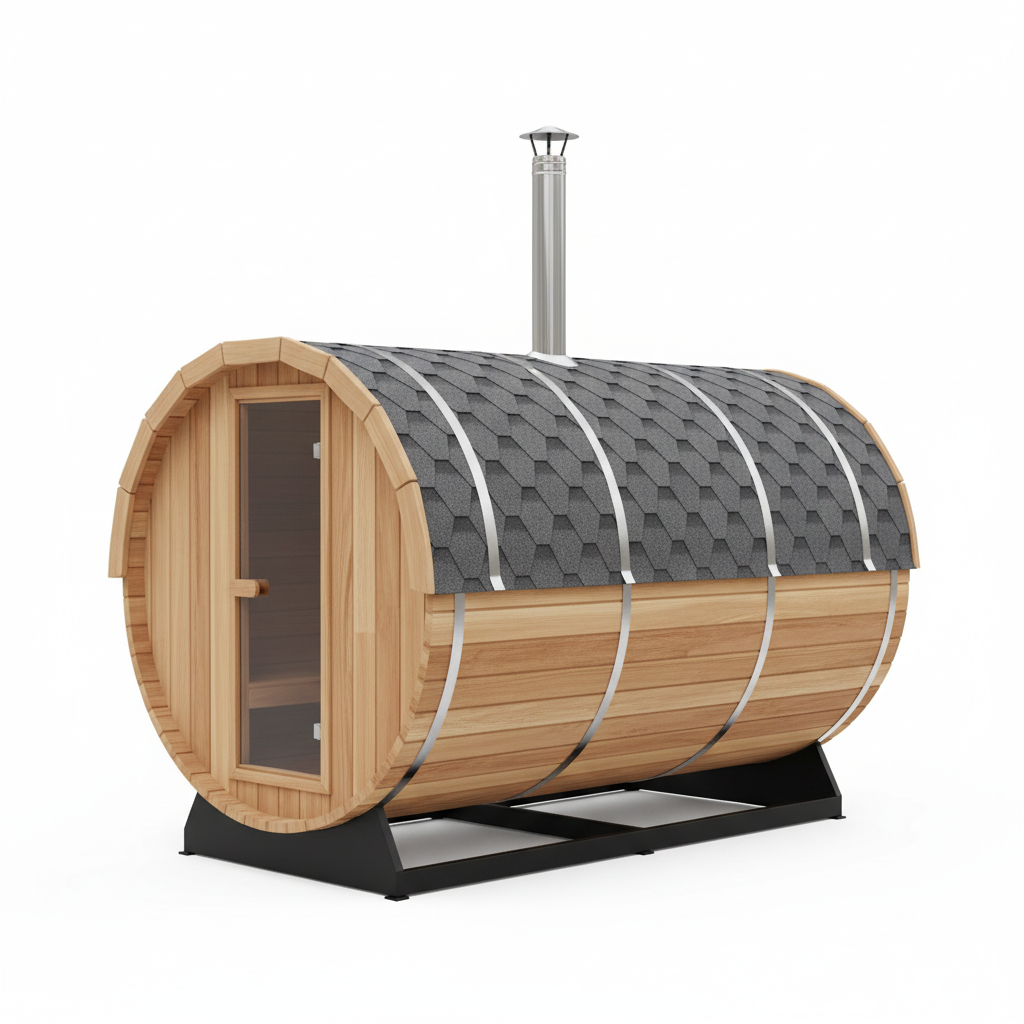Outdoor Cedar Barrel Sauna with Wood Burning Stove | Traditional Finnish Steam Sauna